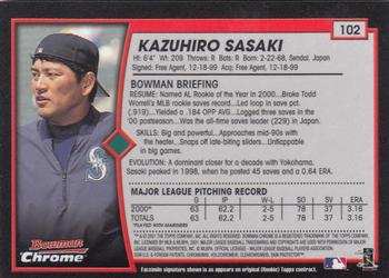 2001 Bowman Chrome #102 Kazuhiro Sasaki Back