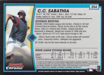 2001 Bowman Chrome #254 C.C. Sabathia Back