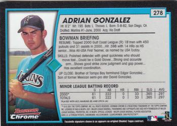 2001 Bowman Chrome #278 Adrian Gonzalez Back