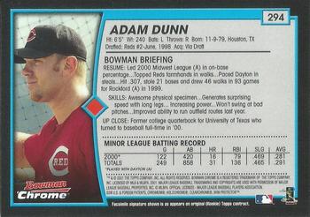 2001 Bowman Chrome #294 Adam Dunn Back