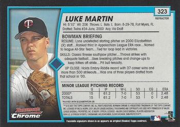 2001 Bowman Chrome #323 Luke Martin Back