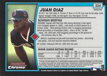 2001 Bowman Chrome #324 Juan Diaz Back