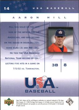 2002 Upper Deck USA Baseball National Team #14 Aaron Hill Back