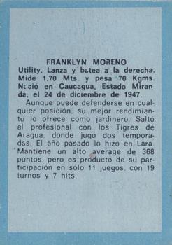 1970 Ovenca Venezuelan #47 Franklyn Moreno Back