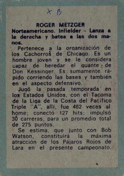 1970 Ovenca Venezuelan #77 Roger Metzger Back