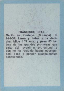 1970 Ovenca Venezuelan #89 Francisco Diaz Back