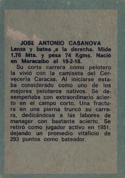1970 Ovenca Venezuelan #289 Jose A. Casanova Back