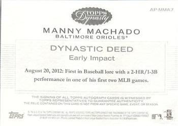 2016 Topps Dynasty - Autograph Patches Silver #AP-MMA7 Manny Machado Back