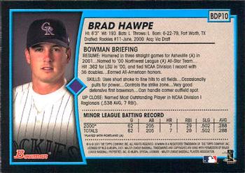 2001 Bowman Draft Picks & Prospects #BDP10 Brad Hawpe Back