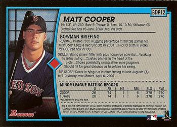 2001 Bowman Draft Picks & Prospects #BDP12 Matt Cooper Back