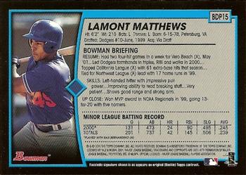 2001 Bowman Draft Picks & Prospects #BDP15 Lamont Matthews Back