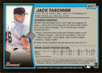 2001 Bowman Draft Picks & Prospects #BDP27 Jack Taschner Back