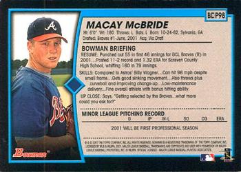 2001 Bowman Draft Picks & Prospects #BDP98 Macay McBride Back