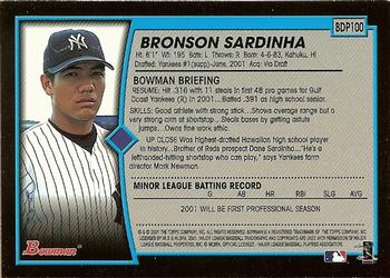 2001 Bowman Draft Picks & Prospects #BDP100 Bronson Sardinha Back
