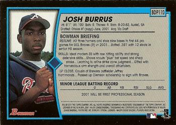 2001 Bowman Draft Picks & Prospects #BDP110 Josh Burrus Back