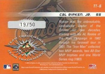 2003 Donruss Signature - Team Trademarks Autographs #TT-6 Cal Ripken, Jr. Back