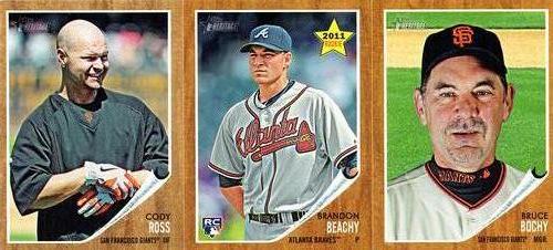2011 Topps Heritage - Advertising Panels #NNO Cody Ross / Brandon Beachy / Bruce Bochy Front