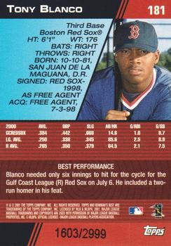 2001 Bowman's Best #181 Tony Blanco Back