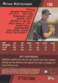 2001 Bowman's Best #195 Ryan Ketchner Back