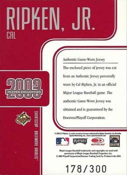 2003 Donruss Studio - Player Collection Red #NNO Cal Ripken Jr. Back
