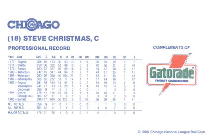 1986 Gatorade Chicago Cubs #NNO Steve Christmas Back