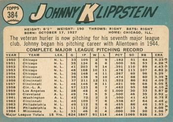 2014 Topps Heritage - 50th Anniversary Buybacks #384 Johnny Klippstein Back