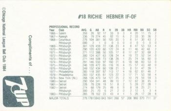 1984 7-Up Chicago Cubs #NNO Richie Hebner Back