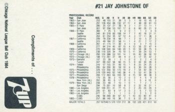 1984 7-Up Chicago Cubs #NNO Jay Johnstone Back