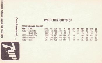 1984 7-Up Chicago Cubs #NNO Henry Cotto Back