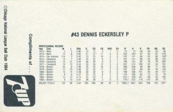 1984 7-Up Chicago Cubs #NNO Dennis Eckersley Back