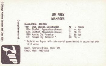 1984 7-Up Chicago Cubs #NNO Jim Frey Back
