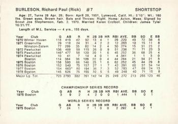 1979 Boston Red Sox Vendor Cards #NNO Rick Burleson Back