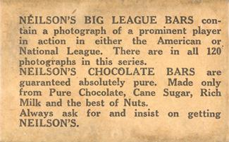 1922 Neilson's Chocolate V61 Type 2 #NNO Edd Roush Back