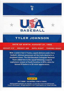 2017 Panini USA Baseball Stars & Stripes #8 Tyler Johnson Back