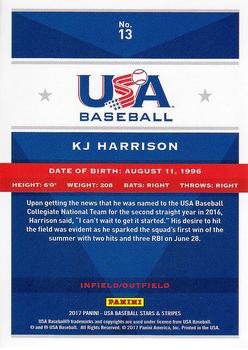 2017 Panini USA Baseball Stars & Stripes #13 KJ Harrison Back
