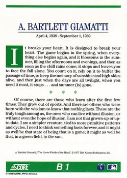 1990 Score - Rookie Dream Team #B1 A. Bartlett Giamatti Back