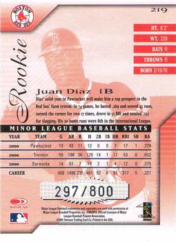 2001 Donruss Signature #219 Juan Diaz Back