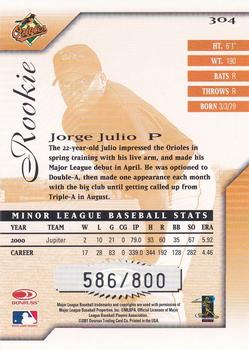 2001 Donruss Signature #304 Jorge Julio Back