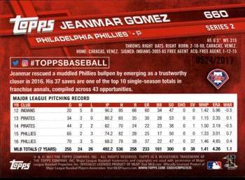 2017 Topps - Gold #660 Jeanmar Gomez Back