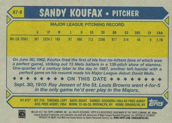 2017 Topps - 1987 Topps Baseball 30th Anniversary #87-9 Sandy Koufax Back