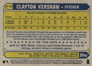 2017 Topps - 1987 Topps Baseball 30th Anniversary #87-39 Clayton Kershaw Back