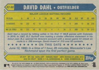 2017 Topps - 1987 Topps Baseball 30th Anniversary #87-90 David Dahl Back