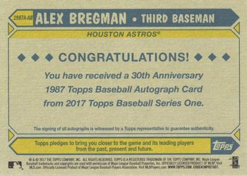 2017 Topps - 1987 Topps Baseball 30th Anniversary Autographs #1987A-AB Alex Bregman Back