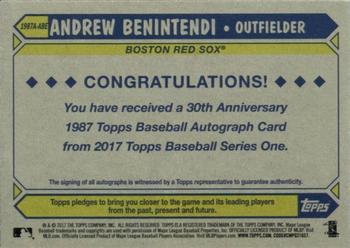 2017 Topps - 1987 Topps Baseball 30th Anniversary Autographs #1987A-ABE Andrew Benintendi Back