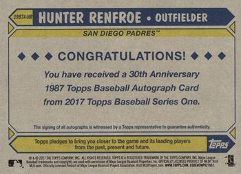 2017 Topps - 1987 Topps Baseball 30th Anniversary Autographs #1987A-HR Hunter Renfroe Back