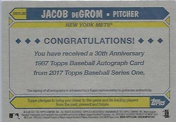 2017 Topps - 1987 Topps Baseball 30th Anniversary Autographs #1987A-JDE Jacob deGrom Back