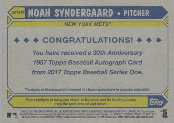 2017 Topps - 1987 Topps Baseball 30th Anniversary Autographs #1987A-NS Noah Syndergaard Back