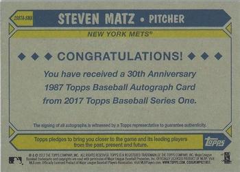 2017 Topps - 1987 Topps Baseball 30th Anniversary Autographs #1987A-SMA Steven Matz Back