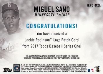 2017 Topps - Jackie Robinson Day Commemorative Logo Patches #JRPC-MSA Miguel Sano Back