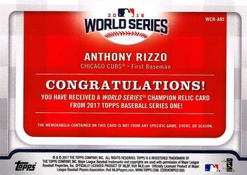 2017 Topps - World Series Champion Relics #WCR-ARI Anthony Rizzo Back